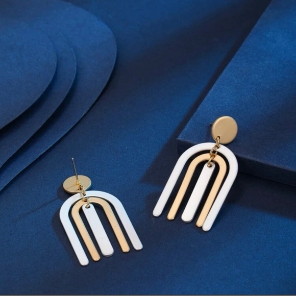 Silver & Gold Mixed Metals Dainty Rainbow U Shaped Post Earrings - Picture 3 of 4